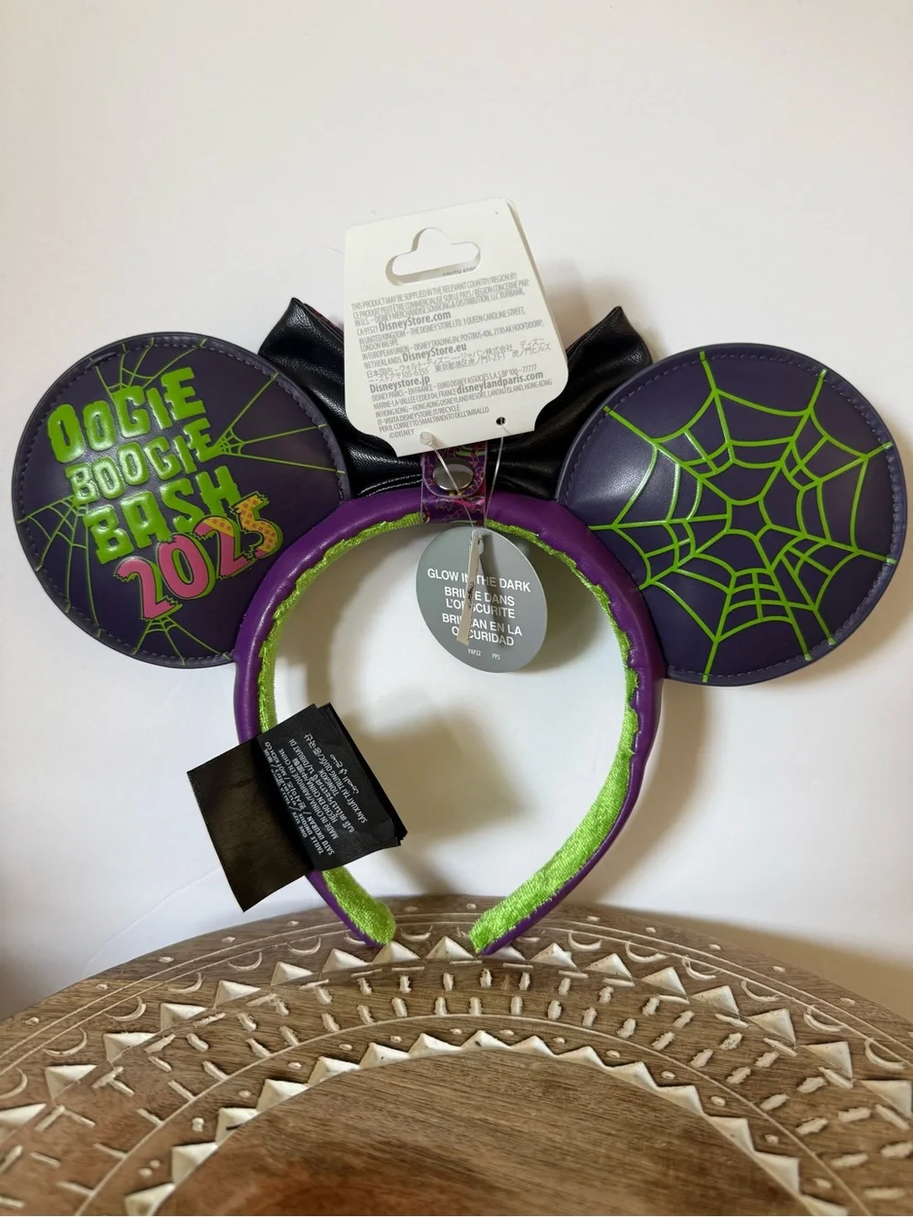 Disney Oogie Boogie Bash 2025 Glow Minnie Ears Removable Bow New
